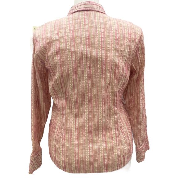 J. Jill Stretch Pink Crochet Trim Tan Cream Button Down Long Sleeve Shirt 1X - Picture 2 of 4